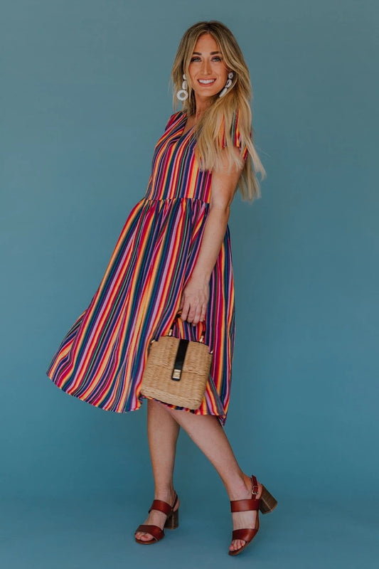 Rainbow Striped dress mother and daughter
