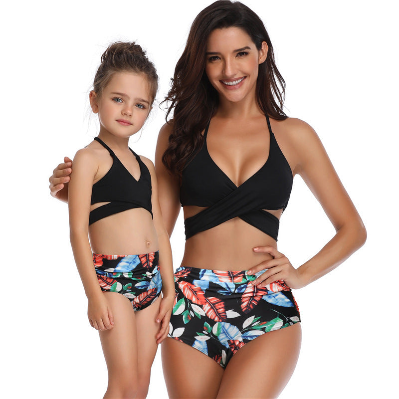 Mother and daughter matching high waist bikini