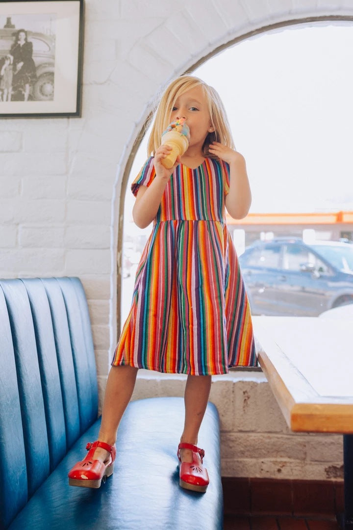 Rainbow Striped dress mother and daughter