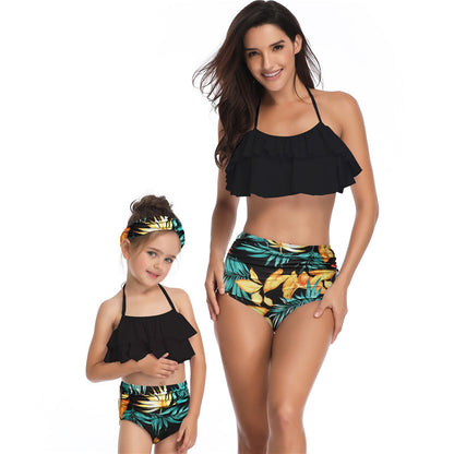 Mother and daughter matching high waist bikini