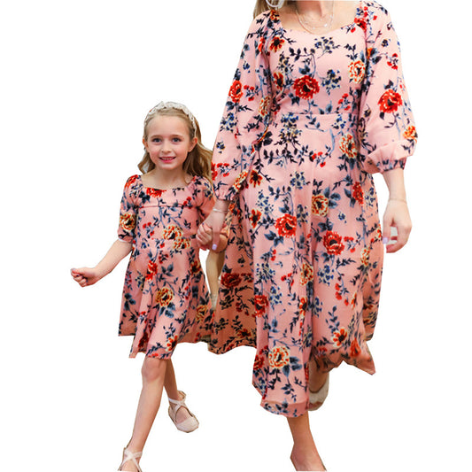 Mother And Daughter Floral Print Dress