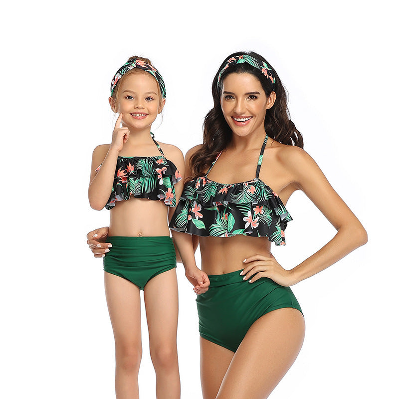 Mother and daughter matching high waist bikini