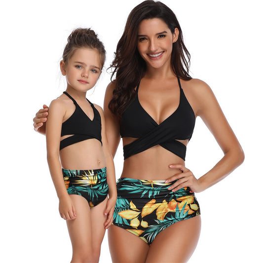 Mother and daughter matching high waist bikini
