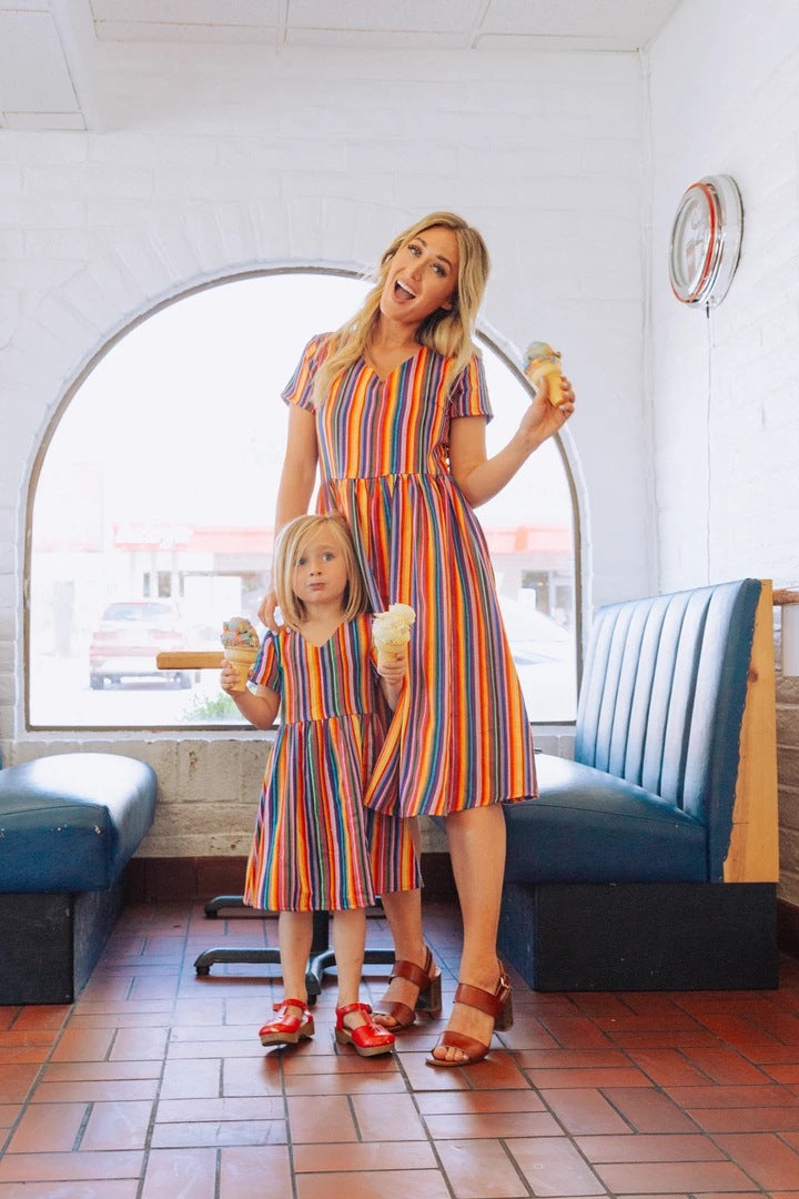 Rainbow Striped dress mother and daughter
