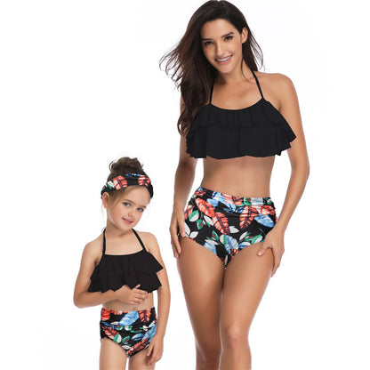 Mother and daughter matching high waist bikini